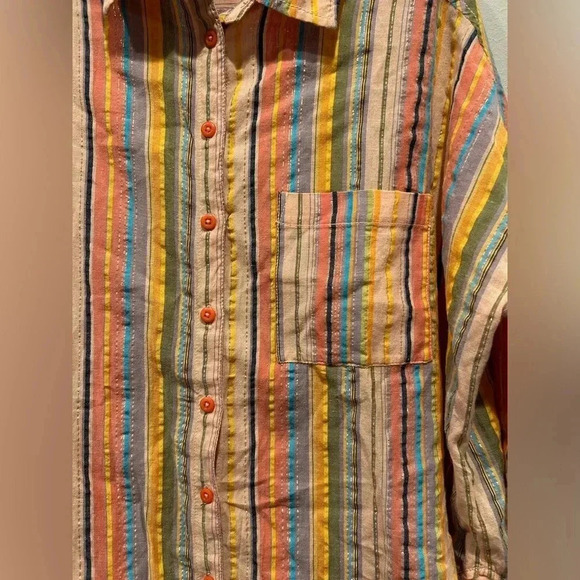 Anthropologie PILCRO Boyfriend Striped Shirt Rainbow Metallic / Size S/M / - Picture 4 of 9